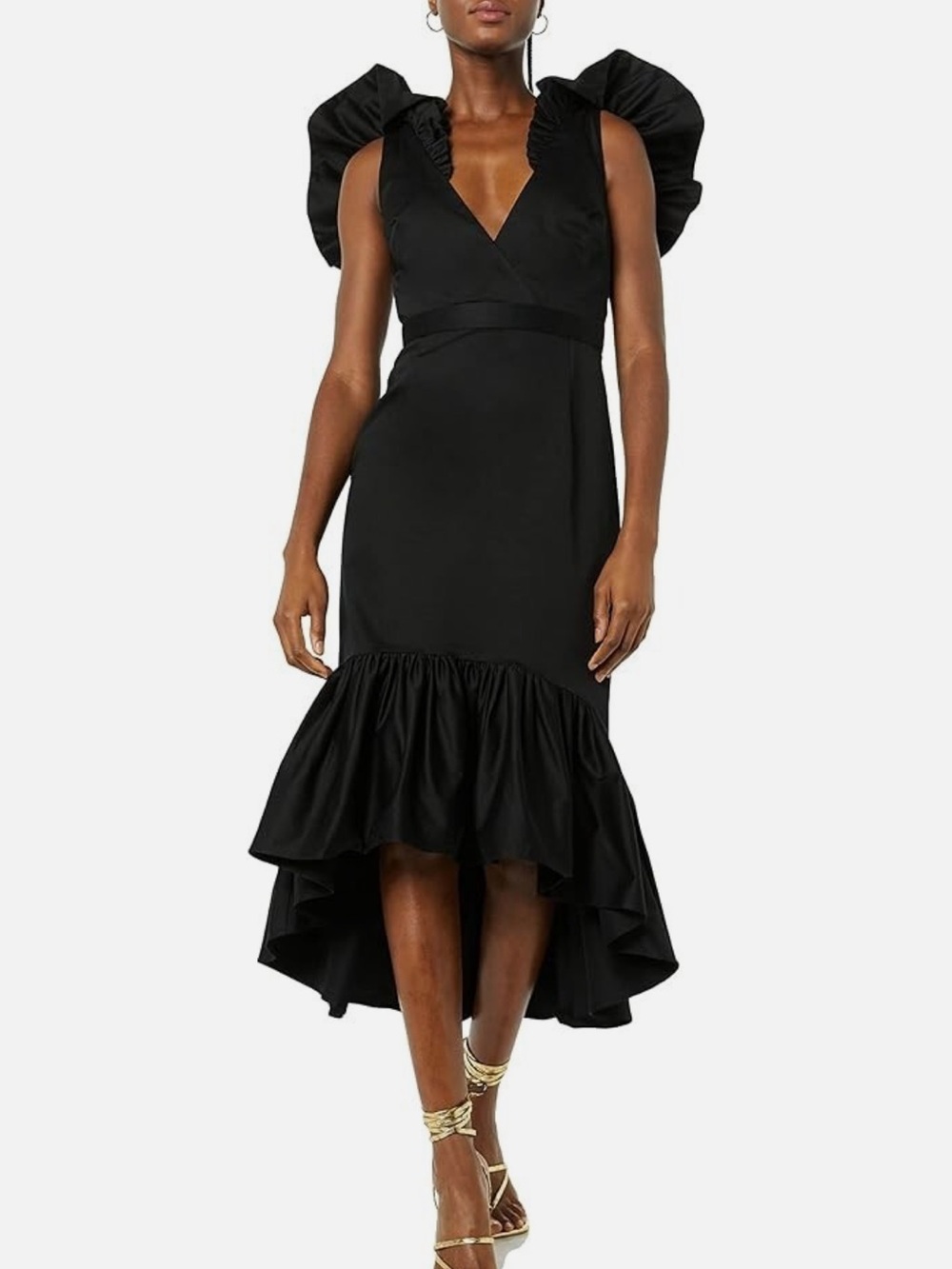Making The Cut Black Midi Peplum Hem Ruffle Dress Sz XL NEW Gothic Romantic